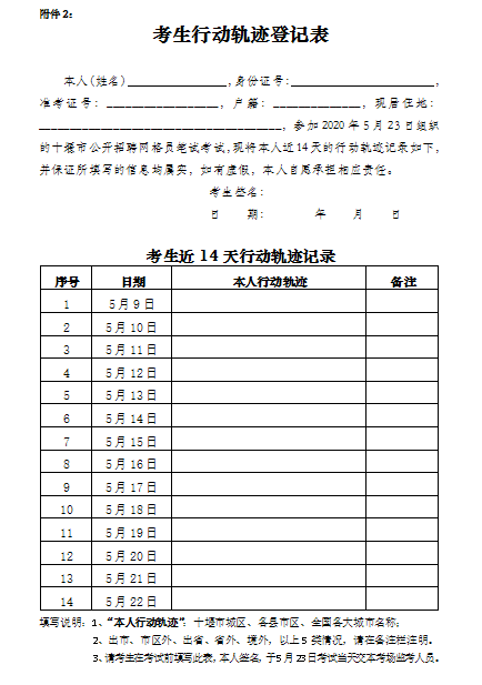 2.考生行动轨迹登记表