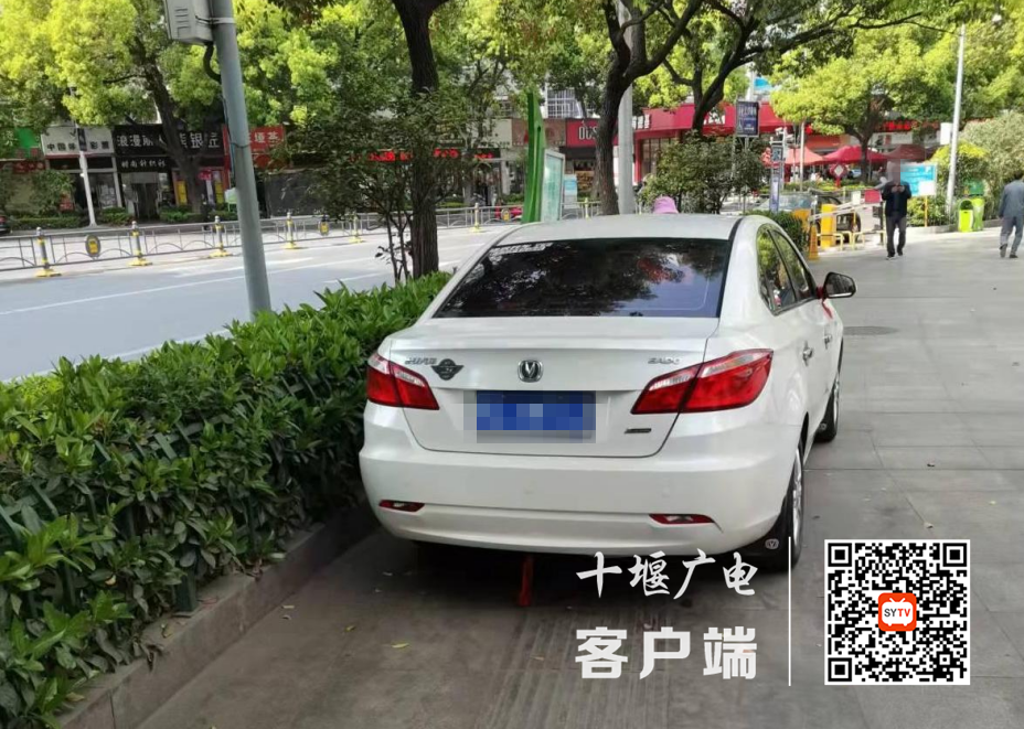 公园路工贸家电门前人行道乱停车，占压盲道